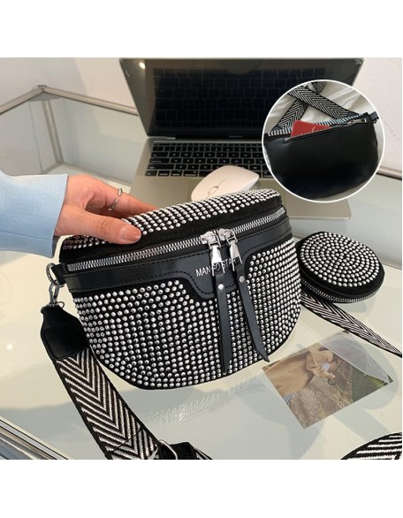 Fashion Rhinestone PU Leather Waist Bag