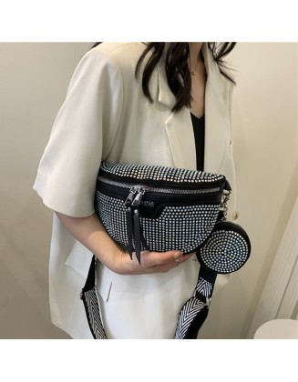 Fashion Rhinestone PU Leather Waist Bag
