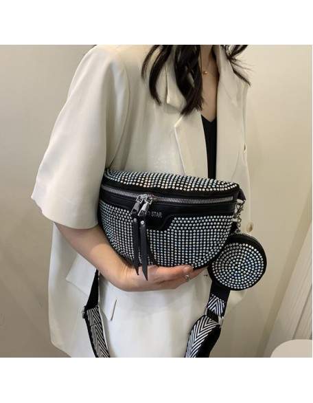 Fashion Rhinestone PU Leather Waist Bag