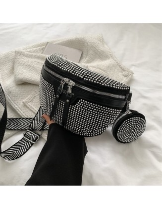 Fashion Rhinestone PU Leather Waist Bag