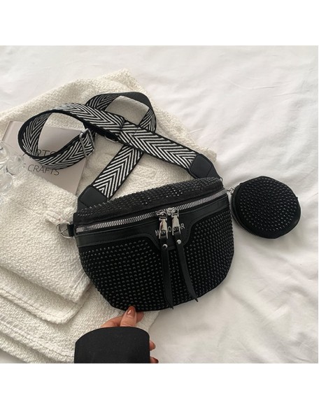Fashion Rhinestone PU Leather Waist Bag