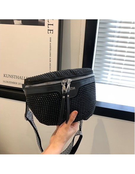 Fashion Rhinestone PU Leather Waist Bag