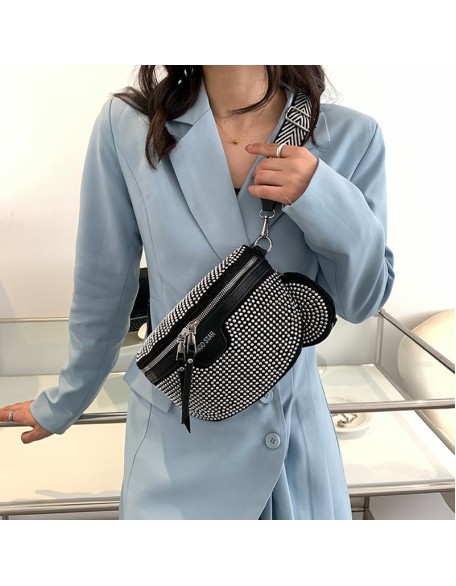 Fashion Rhinestone PU Leather Waist Bag