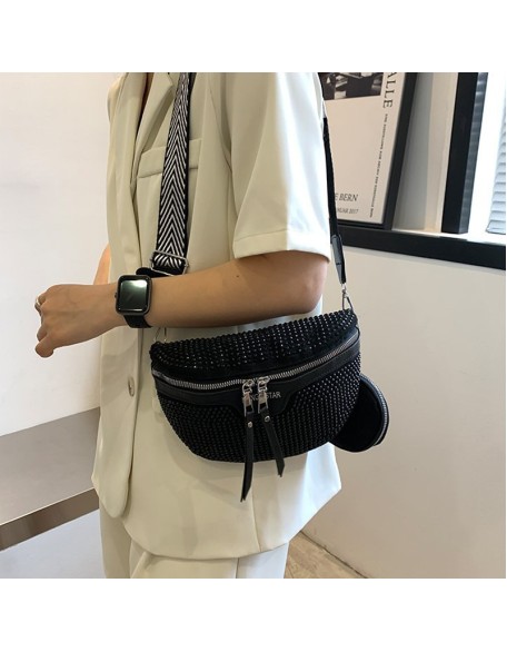 Fashion Rhinestone PU Leather Waist Bag