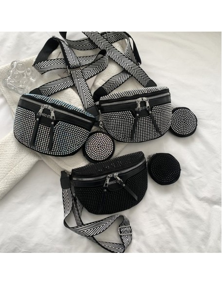 Fashion Rhinestone PU Leather Waist Bag