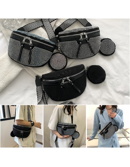 Fashion Rhinestone PU Leather Waist Bag