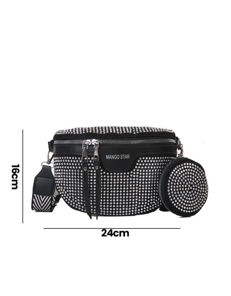 Fashion Rhinestone PU Leather Waist Bag