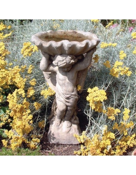 Angel & Shell Stone Garden Bird Bath