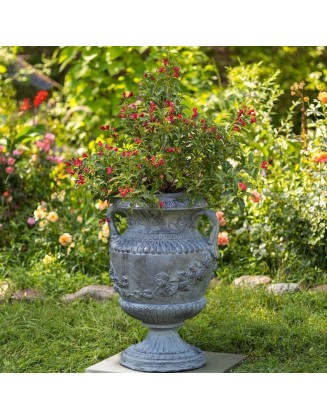 31 Inch Tall Urn Style Flower Planter in Antique Gray