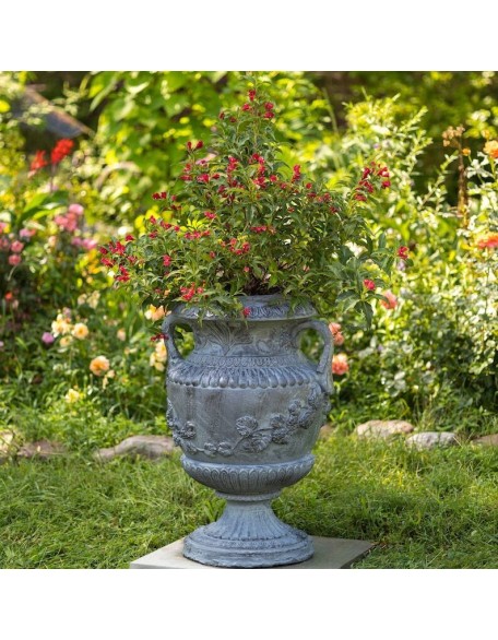 31 Inch Tall Urn Style Flower Planter in Antique Gray