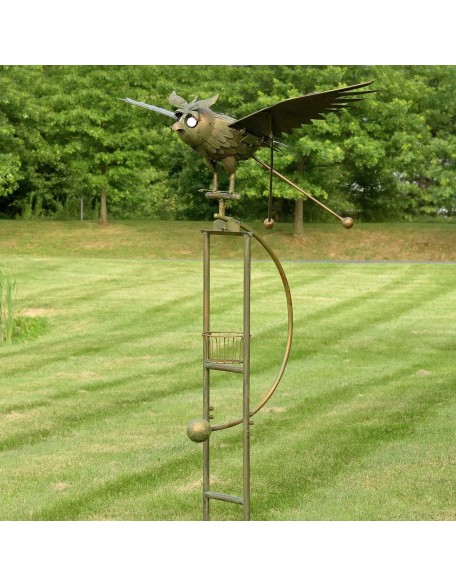 Large Solar Rocking Owl Garden Stake with Moving Wings