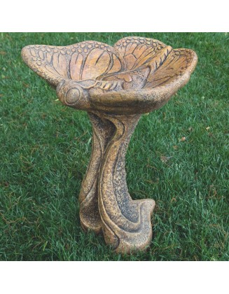 Butterfly 1-Piece Concrete Bird Bath