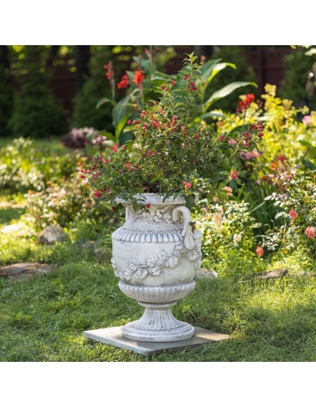 31 Inch Tall Urn Style Flower Planter in Antique Gray