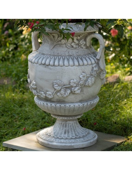 31 Inch Tall Urn Style Flower Planter in Antique Gray