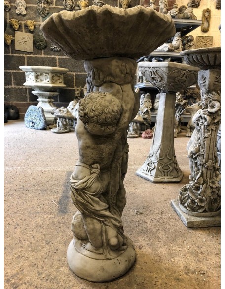 Stunning Stone Twin Cherub Garden Bird Bath