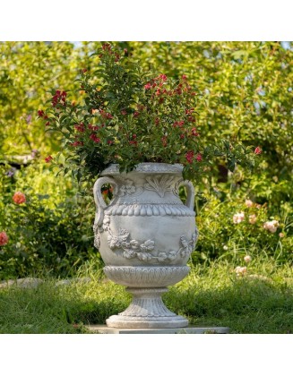 31 Inch Tall Urn Style Flower Planter in Antique Gray