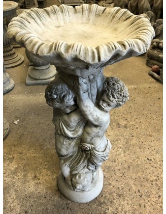 Stunning Stone Twin Cherub Garden Bird Bath