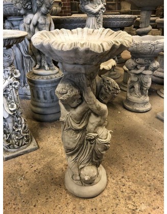 Stunning Stone Twin Cherub Garden Bird Bath