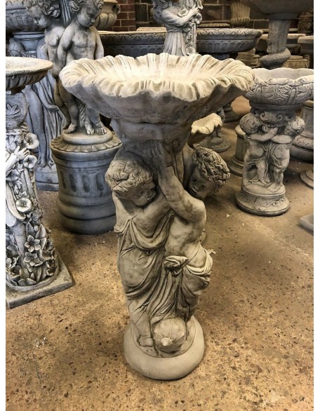 Stunning Stone Twin Cherub Garden Bird Bath