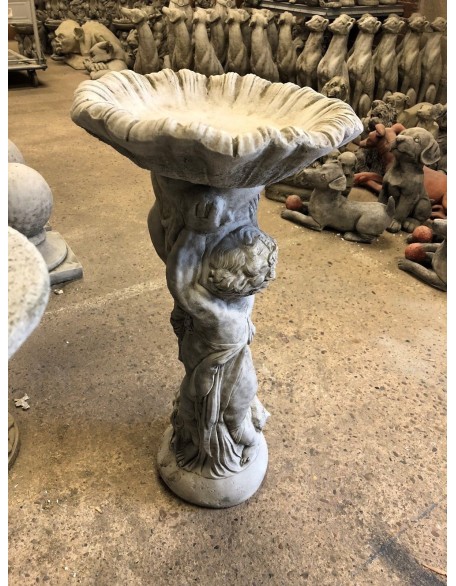 Stunning Stone Twin Cherub Garden Bird Bath