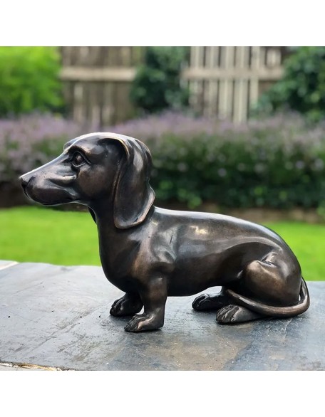 Dachshund Dog Natural Bronze Garden Ornament
